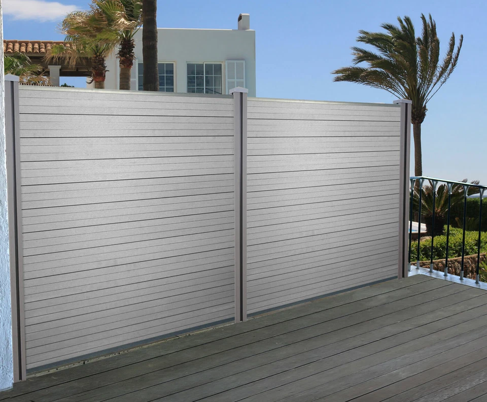 WPC-Sichtschutz Sarthe, Windschutz Zaun, WPC-Pfosten grau braun anthrazit teak - Bild 3 von 4