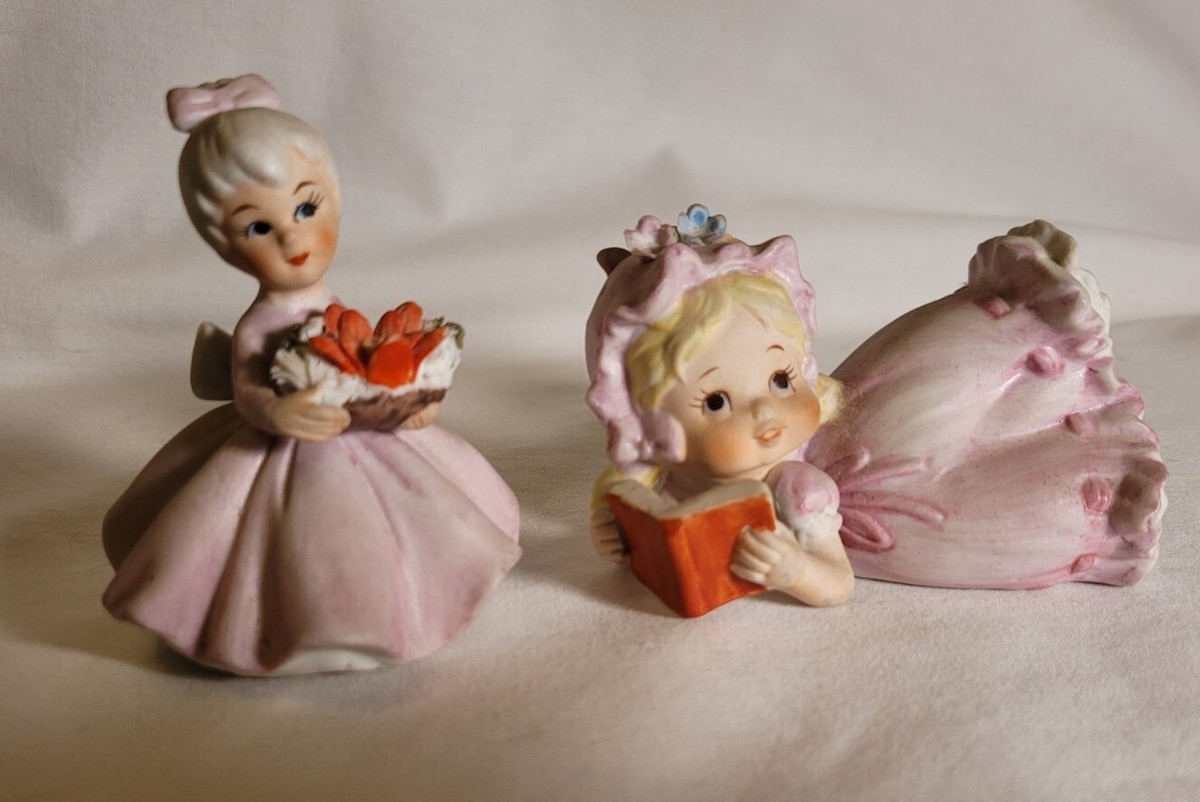 Napcoware Figurines - Girl with Flowers & Girl Reading Book