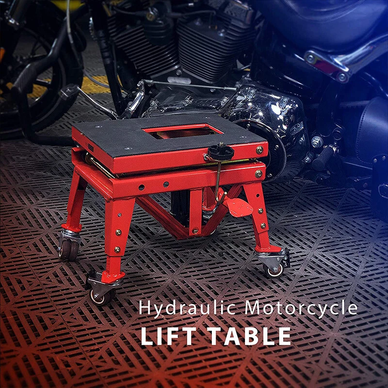 350lbs Hydraulic Motorcycle Lift Table ATV Dirt Bike Scissor Jack Stand 4 Wheels - Image 2 of 4