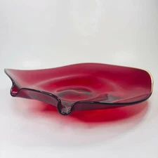 Rainbow Art Glass Ashtray Ruby Red Cigarette Cigar Candle Plate Freeform 1959