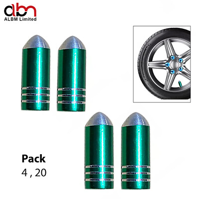 20 x Green Bullet Reifen Staubkappen für Auto Fahrrad BMX Ventilschaft Aluminium Metall UK