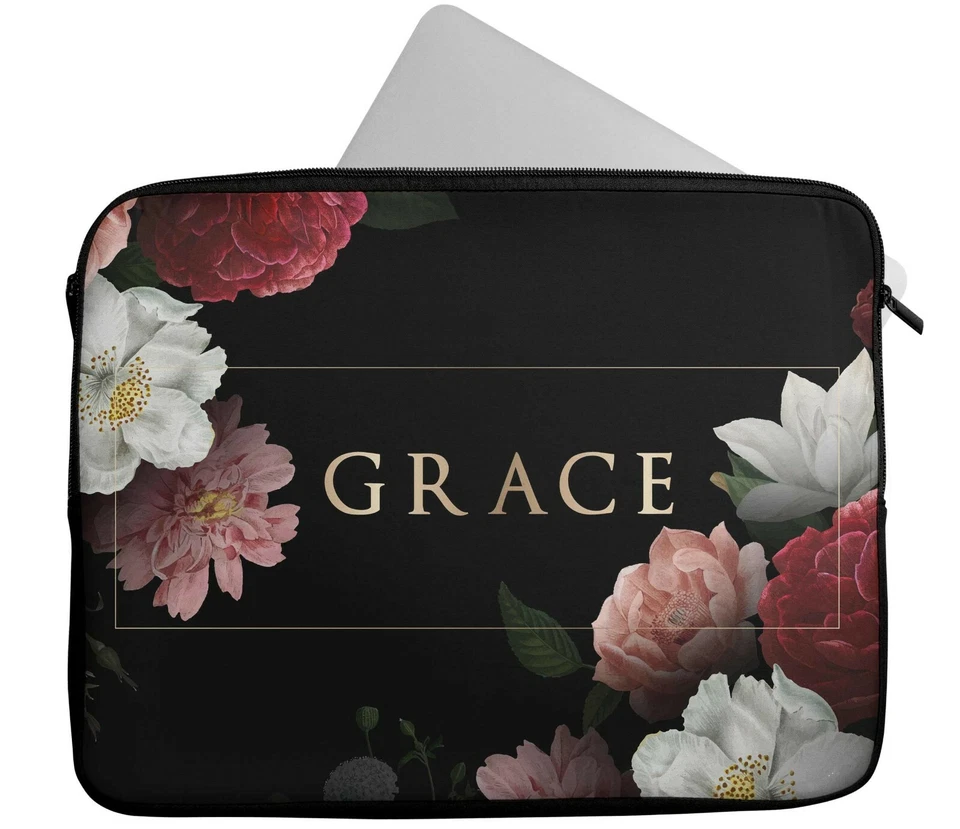 Personalised Any Name Floral Laptop Case Sleeve Tablet Bag Chromebook Gift 5 - Image 4 of 4