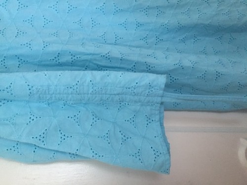 Susan Graver EYELET Shirt SIZE M Blouse Top Robin's Egg Blue Ruched Scalloped - Picture 5 of 7