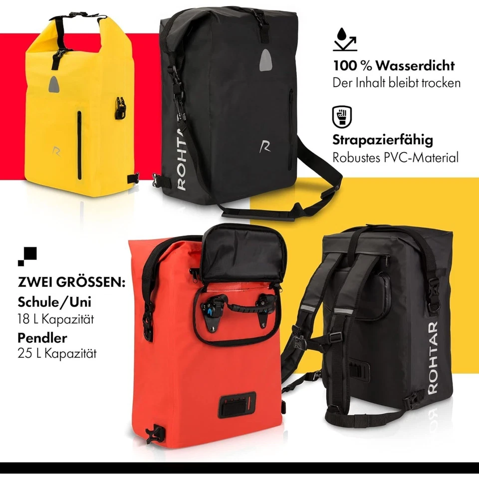 Fahrradtasche Gepäckträgertasche Rucksack Wasserdicht & reflektierend 18 & 25 L - Bild 2 von 4