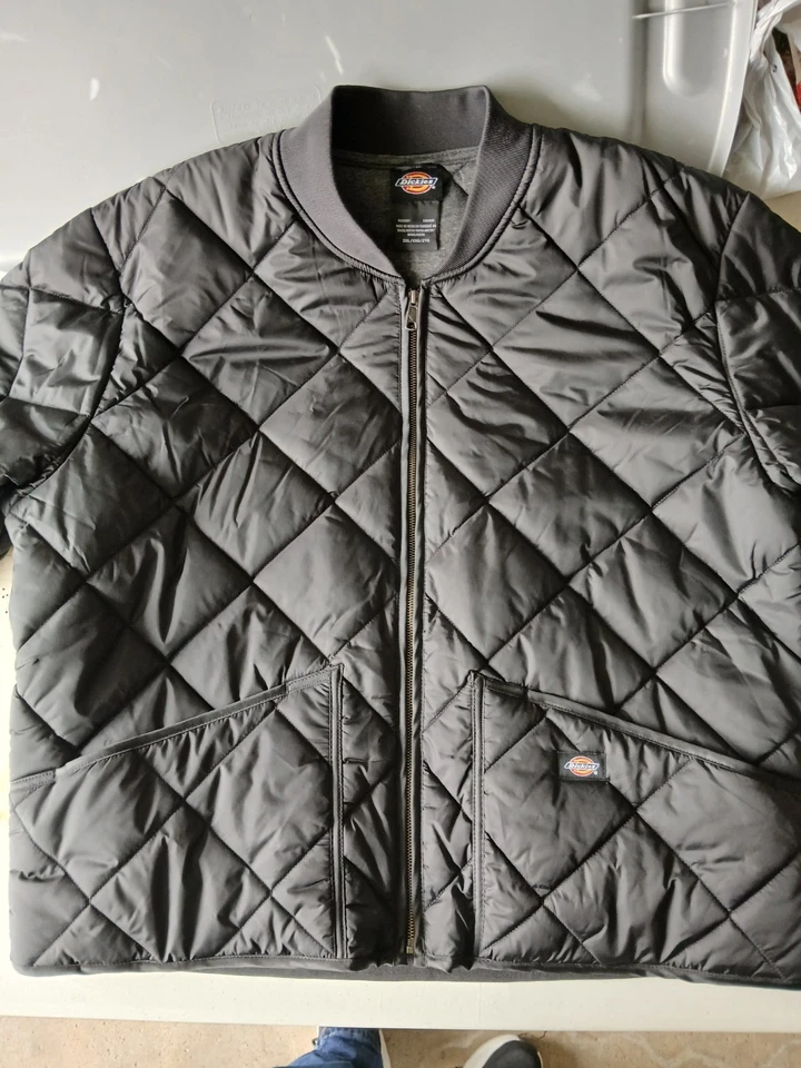 Chaqueta de nailon acolchada con diamantes Dickies para hombre negra/gris XXL genuina cremallera completa Foto 4 de 4