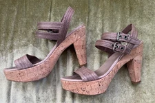 MIU MIU Vintage Gray Leather 3" Sandals, Sz 11/41, Platform, Cork Heels