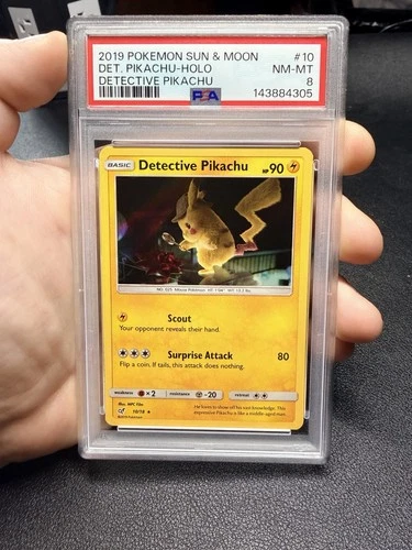 2019 POKEMON SUN & MOON DETECTIVE PIKACHU #10 DETECTIVE PIKACHU-HOLO PSA 8