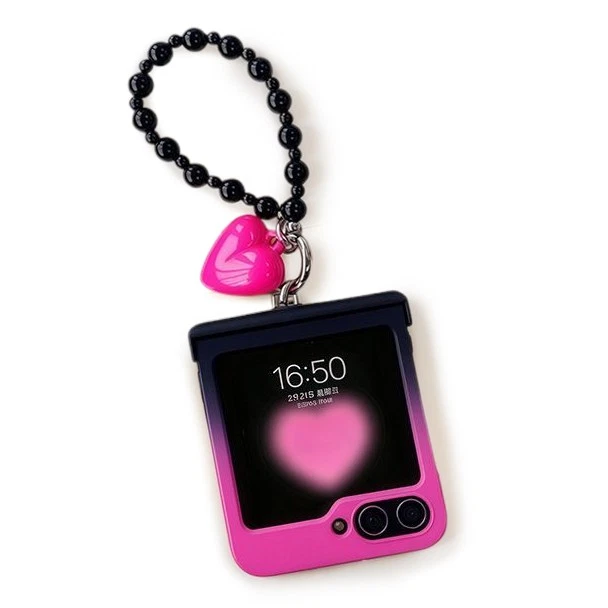 Linda Funda con Dije de Corazón Gradiente Cubierta con Bisagra Completa para Samsung Galaxy Z Abatible 5 6 7 Foto 3 de 3