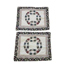 Vtg Quilted Patchwork Shams 2 Standard Pillow Covers Boho Floral Paisley Cottage