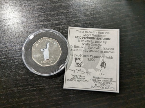 2020 South Georgia Sandwich Is Chinstrap Penguin 50 pence Coin with COA - Picture 1 of 2