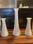 Vintage White Milk Glass Bud Vase Set of 3 Diamond Pattern Graduated Trio