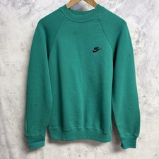 Vintage 80s 90s Nike Crew Neck Teal Green Raglan Sweatshirt Medium Gray Tag USA