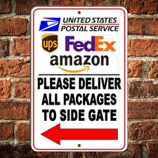 Deliveries To Side Gate Arrow Left / Sign / Decal  Deliver 