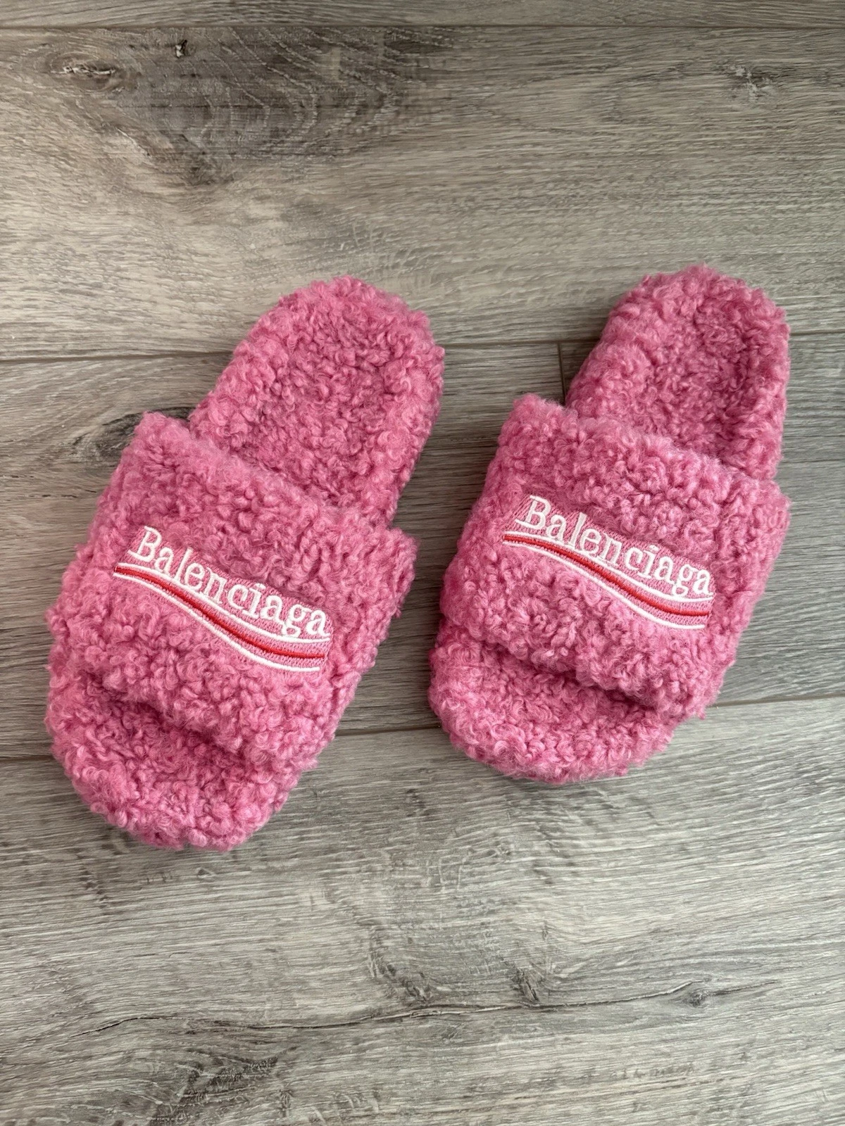 Balenciaga Pink Fur Slides Size US 6