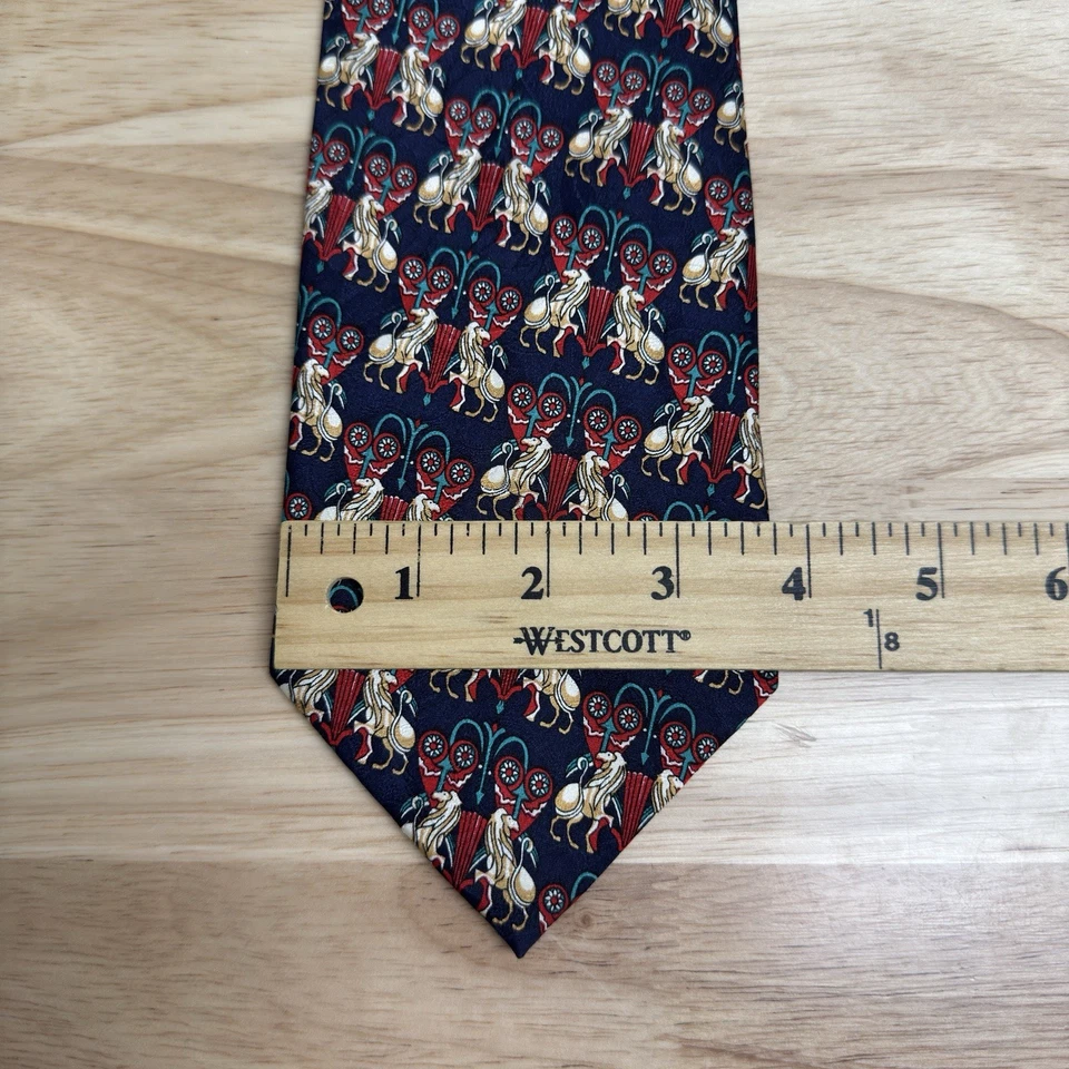 Corbata de cuello Brice vintage para hombre escudo de león 100 % seda azul marino estampado por todas partes Foto 4 de 4