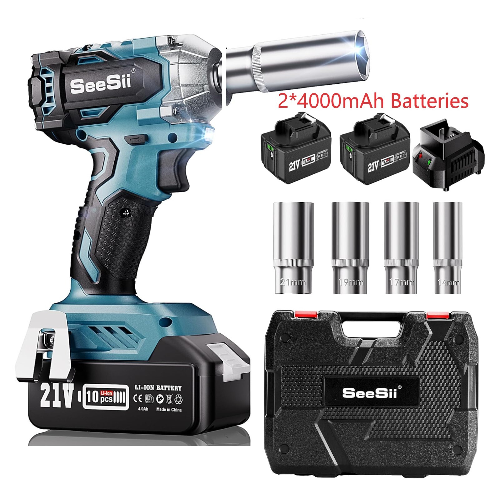 Kompakter 3/8'' Kabelloser Impakt-Schrauber 450Nm 2x4000mAh ideal für enge Räume