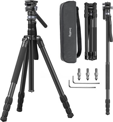 SmallRig 72'' Video Tripod Travel Tripod Fluid Head, Camera Tripod Monopod 4319