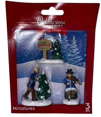 Cobblestone Corners Winter Village Miniatures Christmas Tree Farm 3 pc Set NEW
