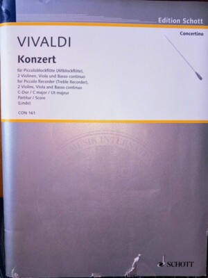 Vivaldi   Konzert f. Piccoloblockflöte, 2 Vio, Viola, B.c.,C-Dur RV 443   Schott