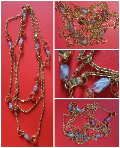 Collana QUARZO perline CATENINA color oro PIETRE bigiotteria 158 mm VINTAGE '80 - Foto 3 di 9
