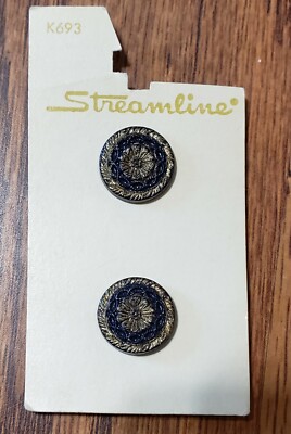 Stream Line Gold Buttons Vintage Streamline Buttons Navy With Gold Paint Floral | eBay