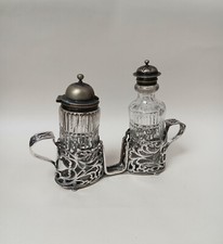 Antique Stainless Steel and Class Art Nouveau Cruet Salt and Pepper Set