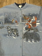 VTG 90  s Artisans Women  s Med Santa Christmas Sweatshirt Cardigan Jacket