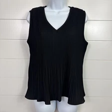 Women's Grade & Gather Pleated V-Neck Sleeveless Shirt Black sz M