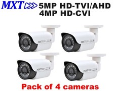 MXT CCTV 5MP TVI/AHD 4MP CVI Outdoor IR Bullet Camera 3.6mm Lens/ Pack of 4