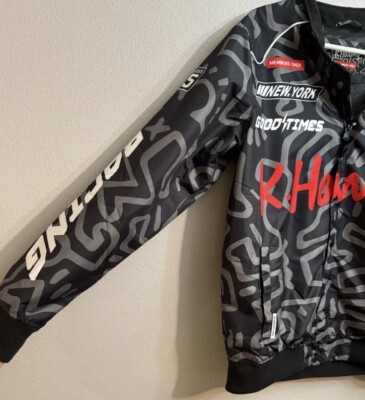 NWT KEITH HARING X MEMBERS ONLY BLACK RACING WINDBREAKER BOMBER