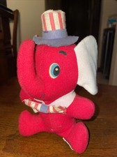 Vintage 1975 Dream Pets Dakin Red Elephant With Hat Stuffed Animal Plush 7.5  