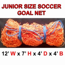 1 JR SIZE 12' x 7' x 4' x 4', 2mm Thick SOCCER GOAL NET Orange Color