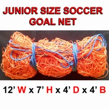 1 JR SIZE 12' x 7' x 4' x 4', 2mm Thick SOCCER GOAL NET Orange Color