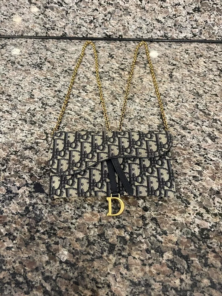 Christian Dior Petite Pochette de Selle Chaîne Bleu Dior Oblique Jacquard SPB JB 340754