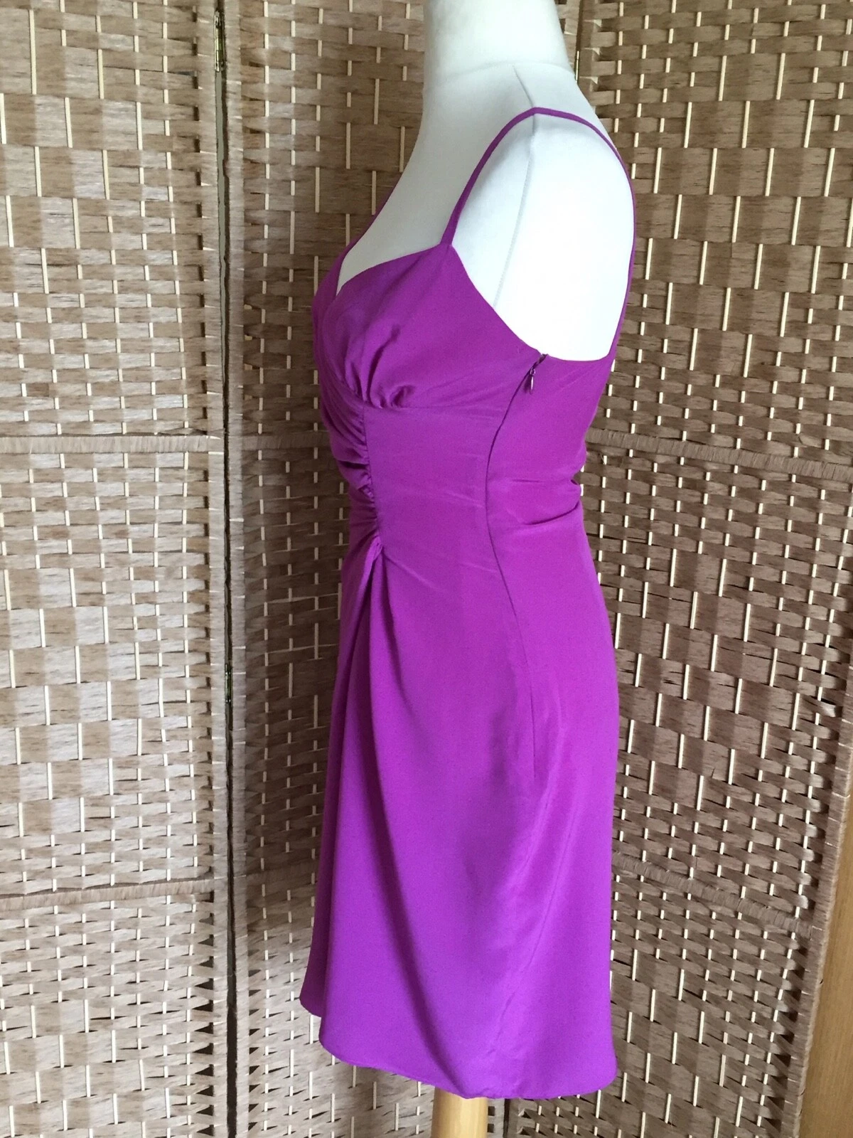 DSQUARED2 Abito nuovo con etichette D Squared2 viola viola 100% seta con spalline taglia 42 8 10 L39” RUCHED