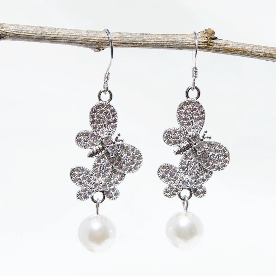 New Genuine 925 Silver Handmade Stylish Resin Pearl Fashion Women Earrings Gift - Image 2 of 2