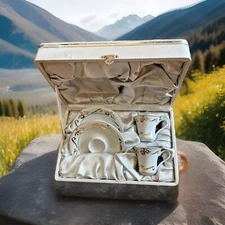 Mitterteich Vintage Porcelain Cup and Saucer Set in Satin Lined Case Germany