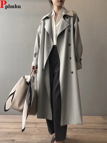 Women's Winter Button Long Trench Coat Jacket Double Breasted Oversize Rain Coat - Picture 2 of 14