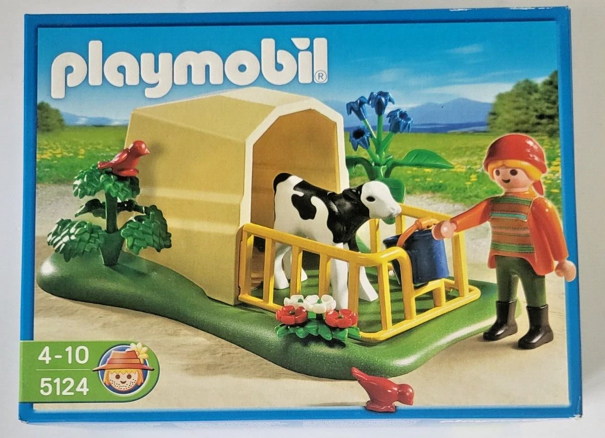 PLAYMOBIL Abri avec veau et fermière réf 5124 dès 4 ans