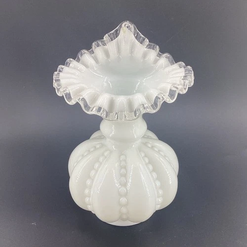 FENTON SILVERCREST WHITE MILK GLASS JACK IN PULPIT MELON VASE