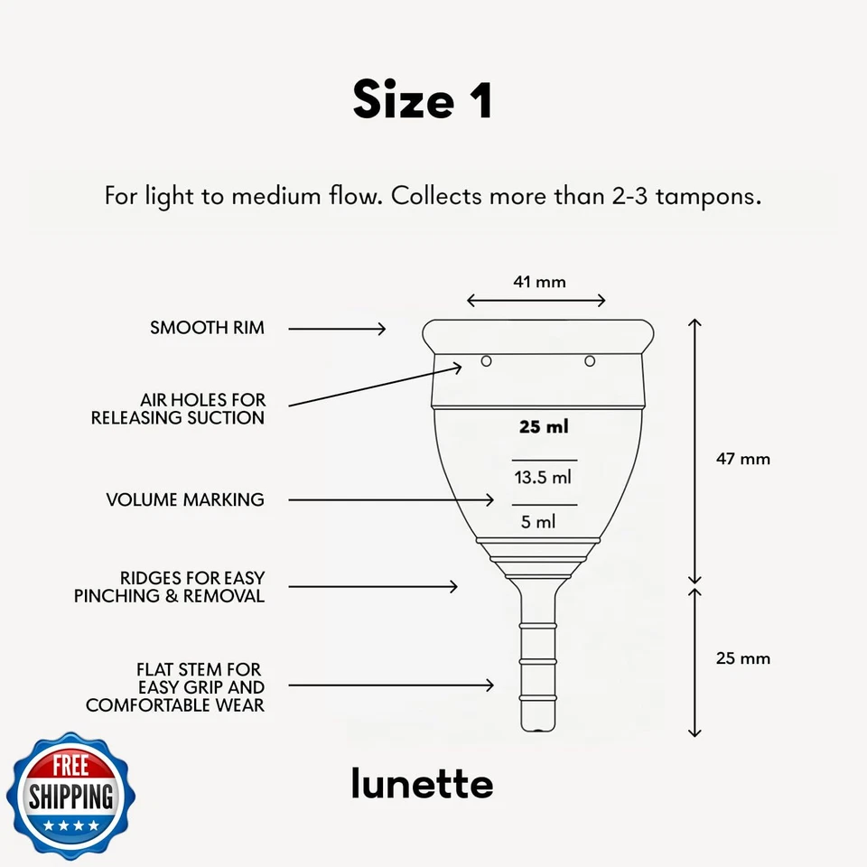 Copa Período Luneta - Copa Menstrual con 12h Comodidad Sin Fugas - Suave 100% Med Foto 2 de 4