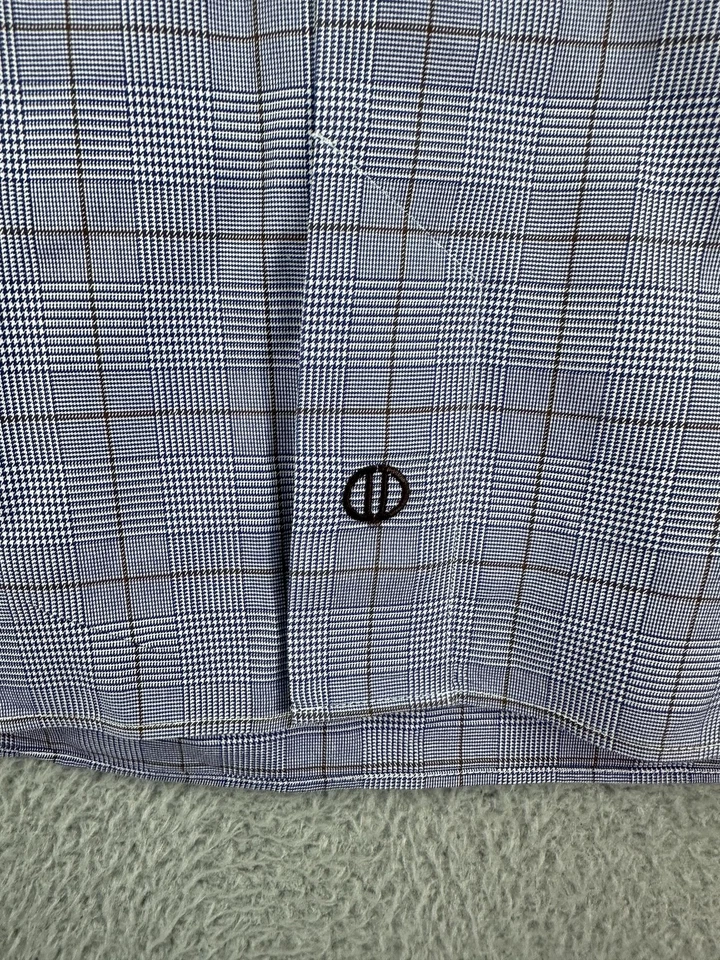 David Donahue Shirt Mens 18 34/35 Blue Gray Plaid Dress Button Front Cotton Mens - Image 3 of 4
