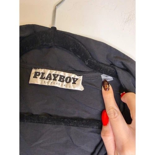 Playboy by PacSun Studio Black Quarter Zip Windbreaker Jacket Small Logo Graphic image 3