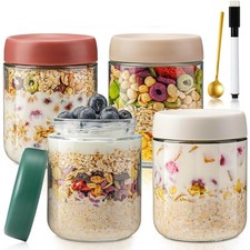 4Pcs Overnight Oats Jars Airtight Oat Container 500ML with Mark lines Spoon Lid