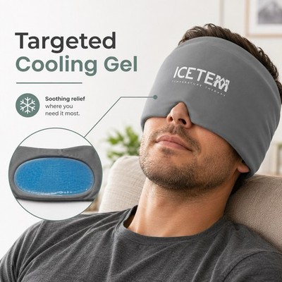 ICETEM Hot/Cold Gel Migraine Head Wrap Pain Relief Gray Microwaveable Reusable