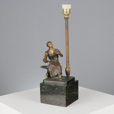 Otto Schmidt-Hofer Scultura Lampada da Tavolo in Bronzo Fabbro su Incudine '900
