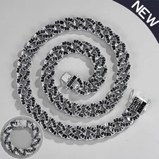 15MM Hip-Hop Men Cuban Chain Spliced Alloy Diamonds Necklace Exquisite Bracelet