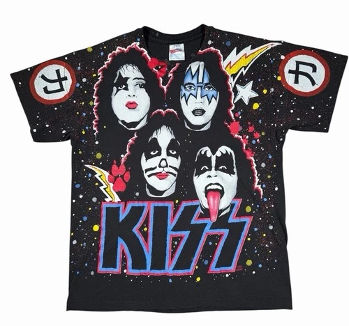 KISS All Over Print Band Tee T Shirt Single Stitch A Vintage vintage concert t-shirt, vintage, size L, single stitch, B+ condition