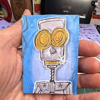 ACEO Highly Rico original Robot Ink Drawing 2.5x3.5"