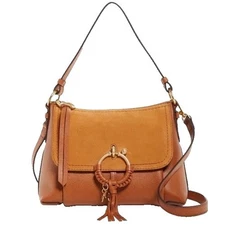 SEE BY CHLOE JOAN CARAMELLO SUEDE AND LEATHER CROSSBODY SHOULDER BAG $195